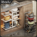 White kitchen storage rack - pot organizer, multi-functional, multi-tier, under-cabinet, sink organizer, layered pot rack