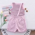 Girls' summer outfit: new striped tank top and shorts set with cartoon print - trendy european & american style, hot seller!