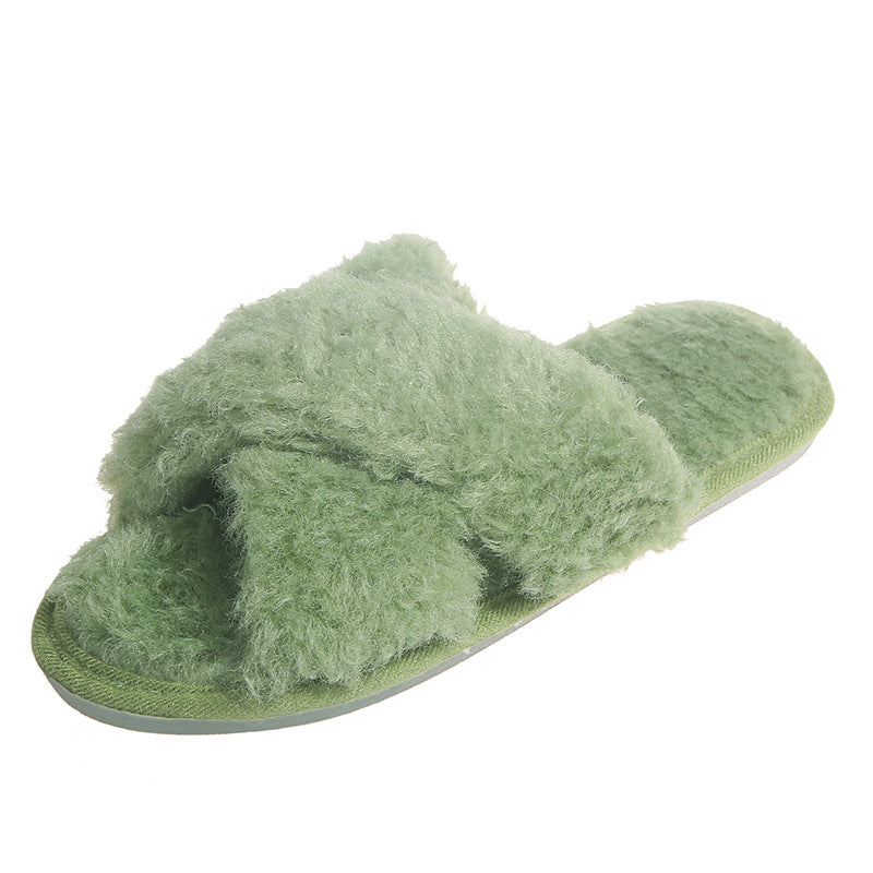 Korean 2024 fall/winter new collection: sheepskin shearling criss-cross flat women's slippers - trendy & stylish outerwear slippers