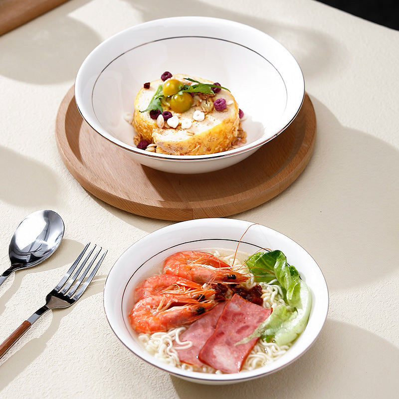 Wholesale gold-rimmed ceramic hat bowl, wing bowl, meat bowl, pure white rice bowl, vegetable bowl, soup bowl, noodle bowl, soup noodle bowl