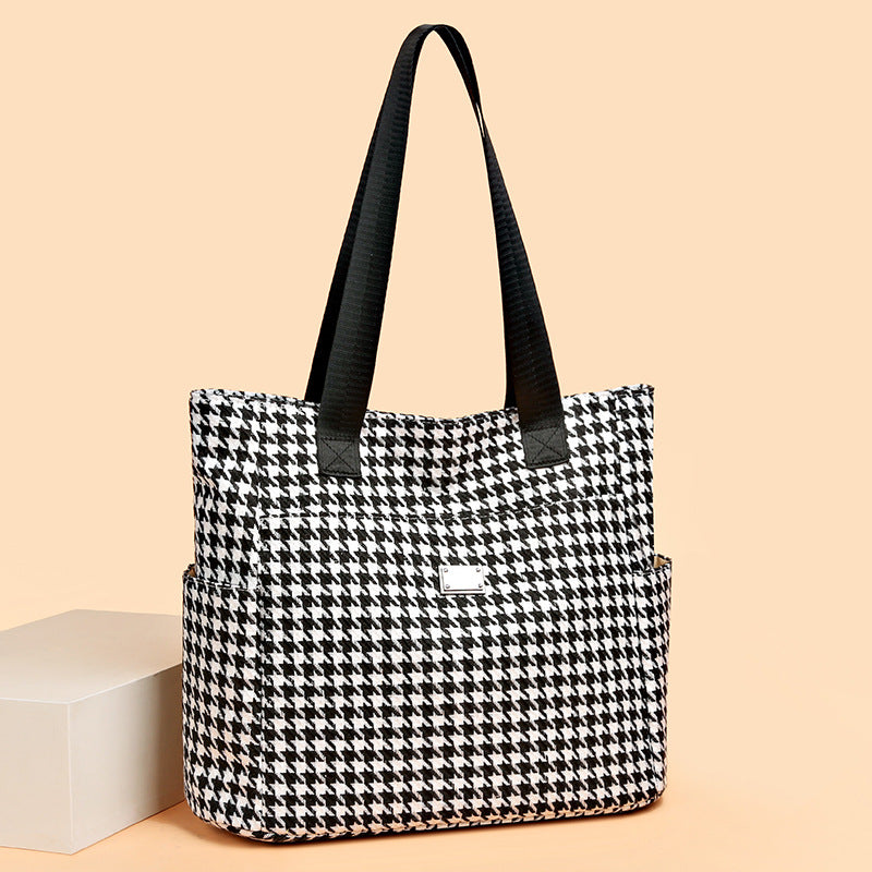 2023 fashion new arrival houndstooth canvas bag large capacity popular casual shoulder bag simple versatile tote bag for women