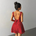 Waist-cinching a-line red dress, spring and summer new arrival square neck silm, big backless sexy short skirt, red little red dress