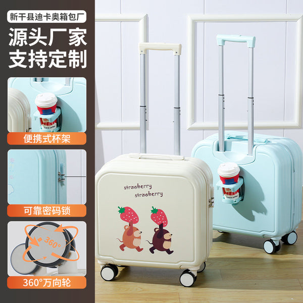 2024 new cute suitcase 20-inch boarding case women's suitcase with cup holder male student trolley bag