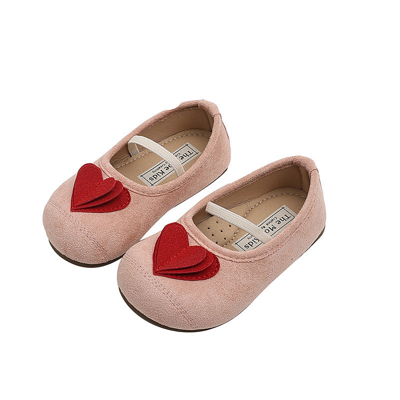 Vancahao korean children's shoes  spring and autumn new girls' suede heart princess shoes soft sole mary jane flats