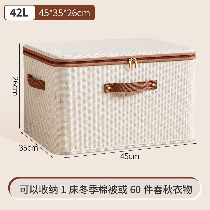 Cross-border new Tianshan cotton and linen zipper storage box with lid, clothes storage box, clothing household bedroom storage box