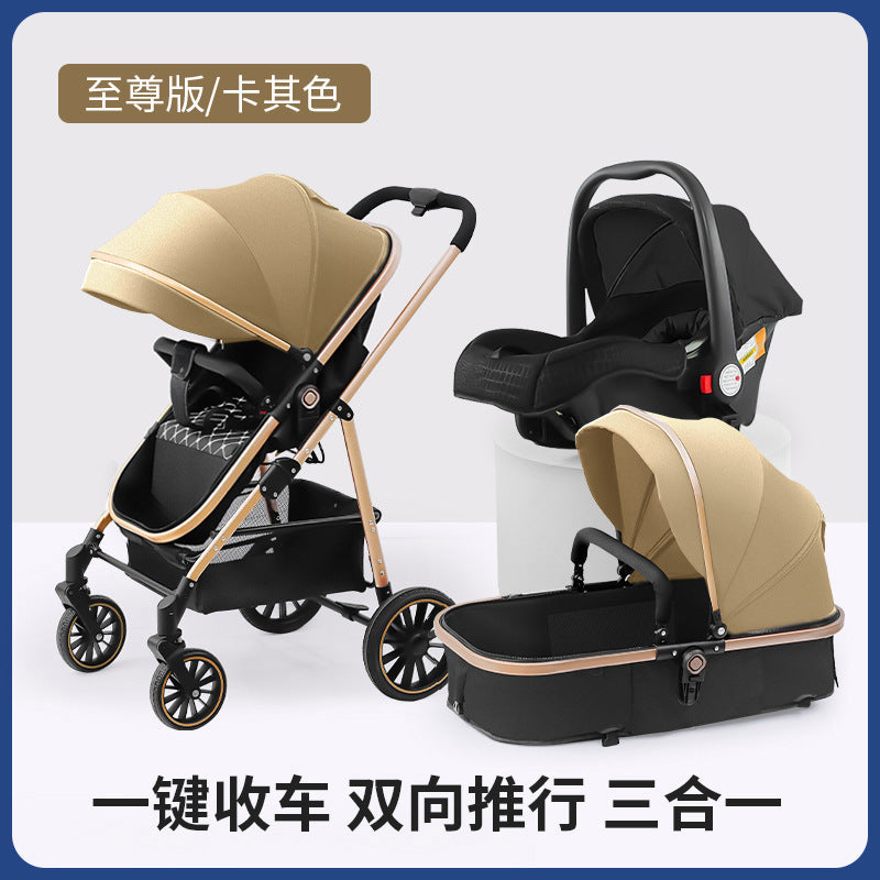 Inlair baby stroller - lightweight, foldable, reclining, high-view, sleeper, blue, reversible, newborn baby pram