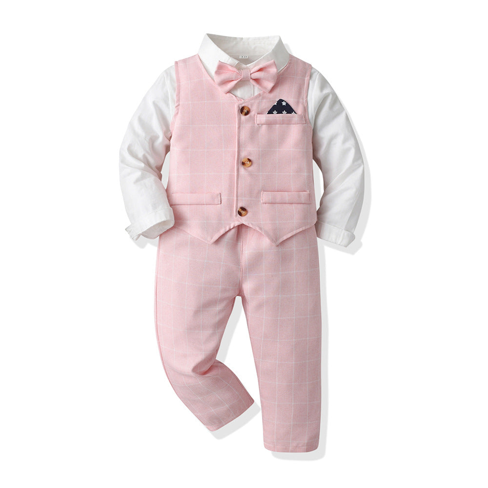 Autumn boys' suit set: gentleman's vest, long-sleeve cotton cardigan, and suit for flower boys - perfect for christmas and special occasions