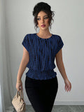 cross-border   independent station fashion women's summer short sleeve round neck elastic waist printing shirt