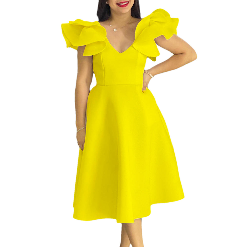 D510  independent station  summer new ruffles high waist a-line skirt banquet party export dress