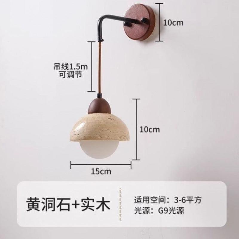 Yellow travertine bedroom bedside chandelier Japanese wabi-sabi retro restaurant chandelier designer homestay restaurant chandelier