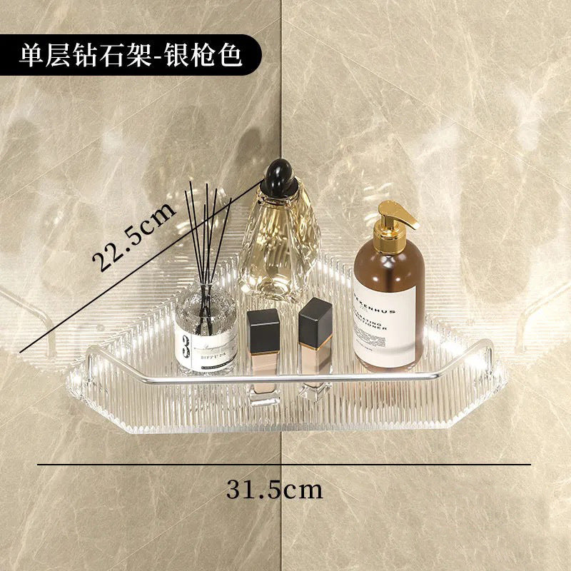 Acrylic bathroom corner shelf - no drilling required, wall-mounted organizer for washroom, shower, and corner storage