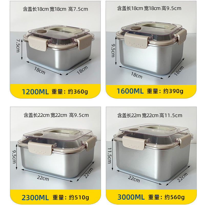 Portable 304 stainless steel square food container - airtight, leak-proof lunch box for refrigerator storage and on-the-go meals