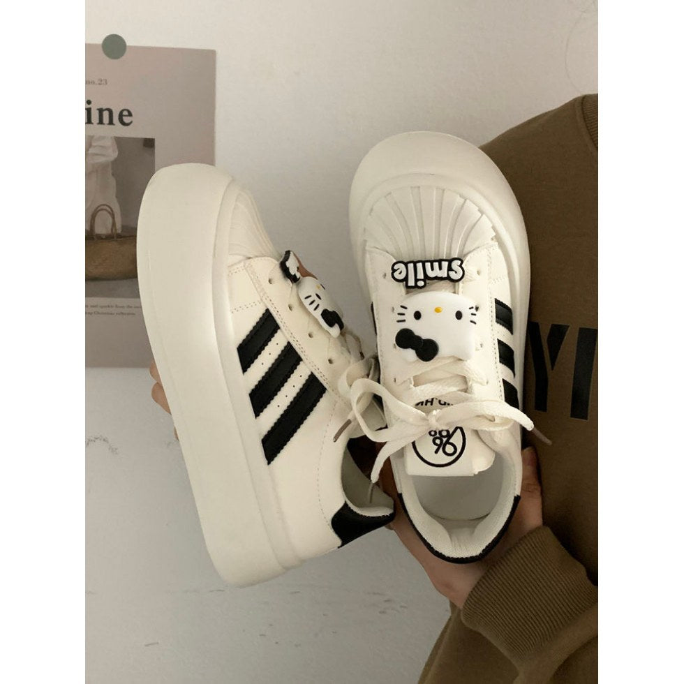 K-styleniche style shell toe ugly cute big toe bread shoes girl  autumn thick bottomeasiest for matchcasualkids sneakers