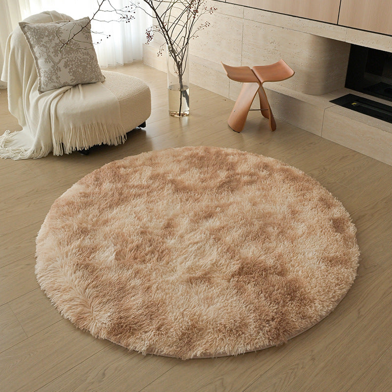 Silk wool carpet round scandinavian bedroom bedside carpet living room study bay window thickenedpure color tie-dye long hair floor mat