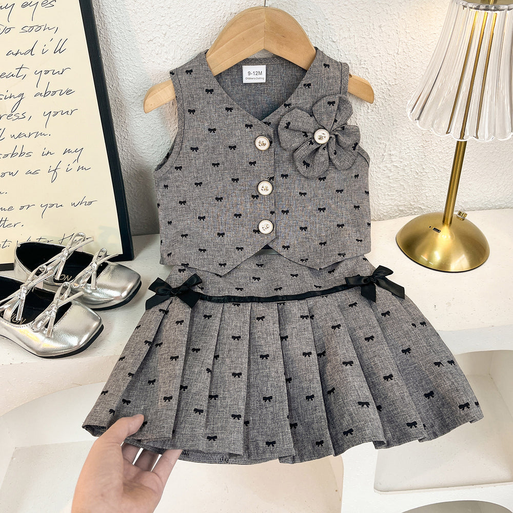 Kids clothing cross-border exclusive for european and american girls new arrival children's gray vest + skirt two-piece set