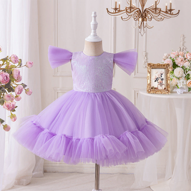 European and american style baby girl's christening dress, first birthday outfit, kids' tutu cake flower mesh full month princess dress