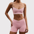High-waisted, figure-hugging, color-blocked, cross-border camisole, shockproof, push-up, high-waisted, butt-lifting running and fitness shorts yoga set for women