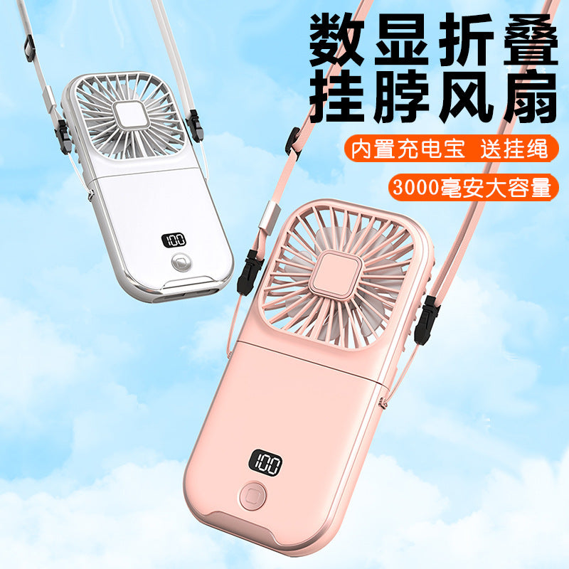 2026 cross-border desktop foldable mini fan, handheld usb high-velocity outdoor power bank neck fan - japanese & korean style