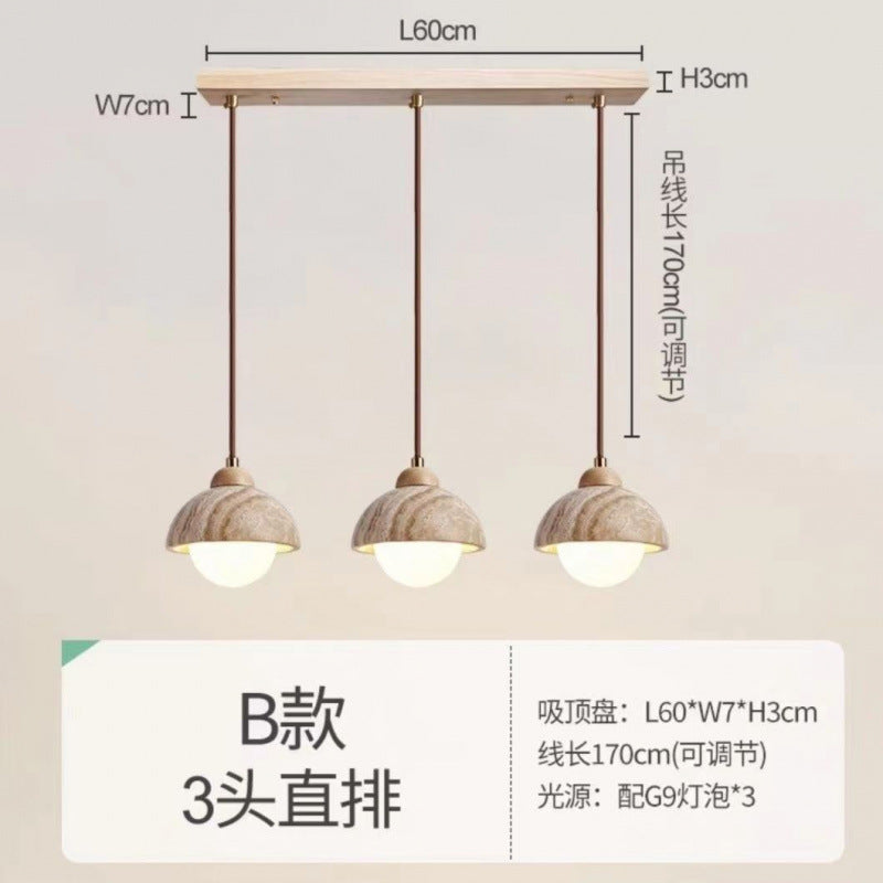 Yellow travertine bedroom bedside chandelier Japanese wabi-sabi retro restaurant chandelier designer homestay restaurant chandelier