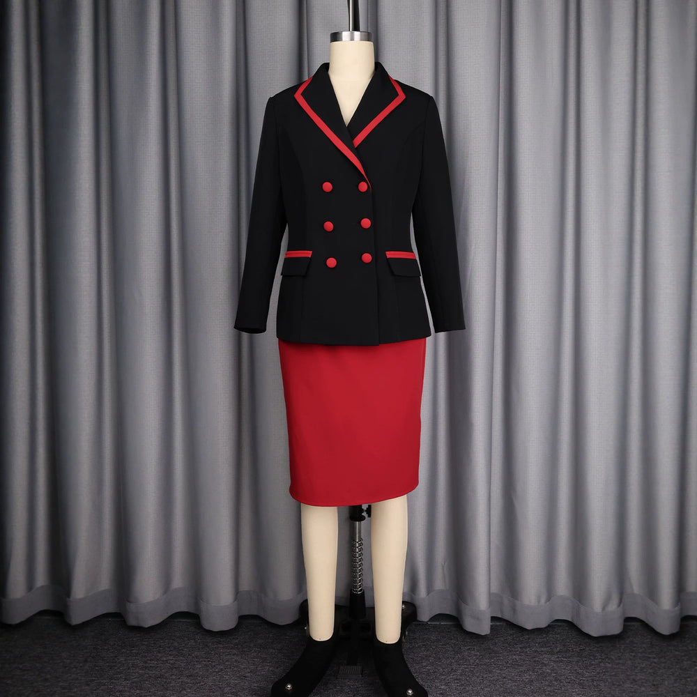 Professional commute suit dress set - color block, cinched waist, premium fabric two-piece set
