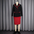 Professional commute suit dress set - color block, cinched waist, premium fabric two-piece set