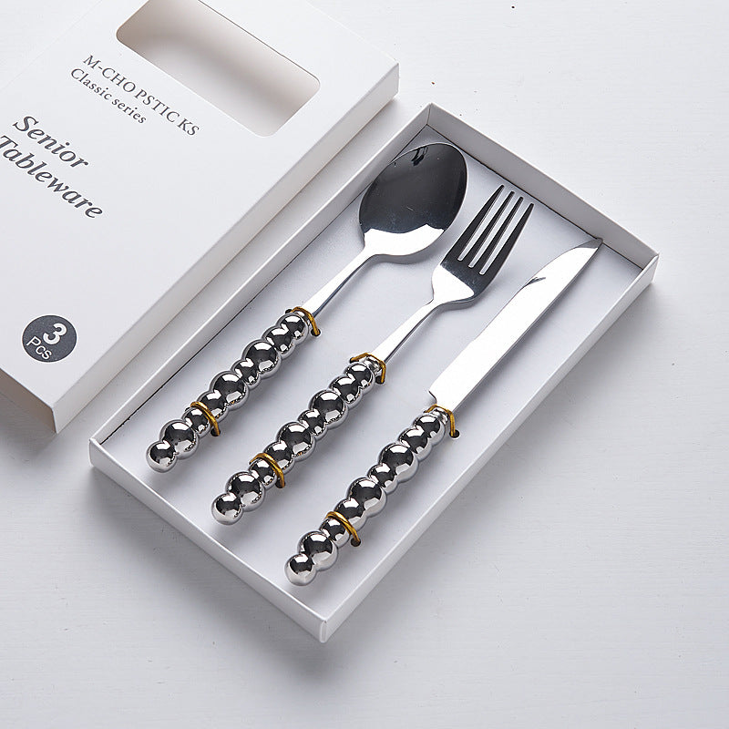 Luxury ceramic handle cutlery set - high-end stainless steel dinnerware gift box for home use - western style knives, forks, and spoons - perfect for gifting