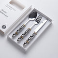 Luxury ceramic handle cutlery set - high-end stainless steel dinnerware gift box for home use - western style knives, forks, and spoons - perfect for gifting