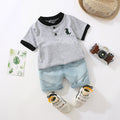 Kids' polo shirt set, 0-5 years old, embroidered dinosaur short-sleeve t-shirt and shorts 2-piece set, cross-border e-commerce