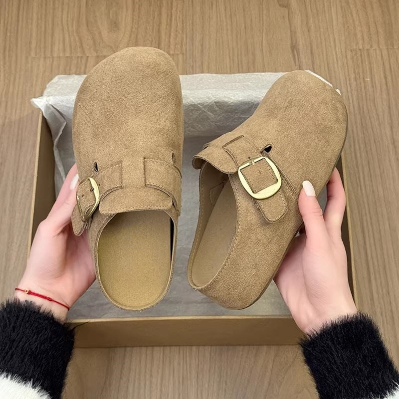 Retro non-slipthick sole half-slippers birkenstock shoes for women outwear2026 spring and summer new arrivalpetites heightening soft bottom toe-cap slippers
