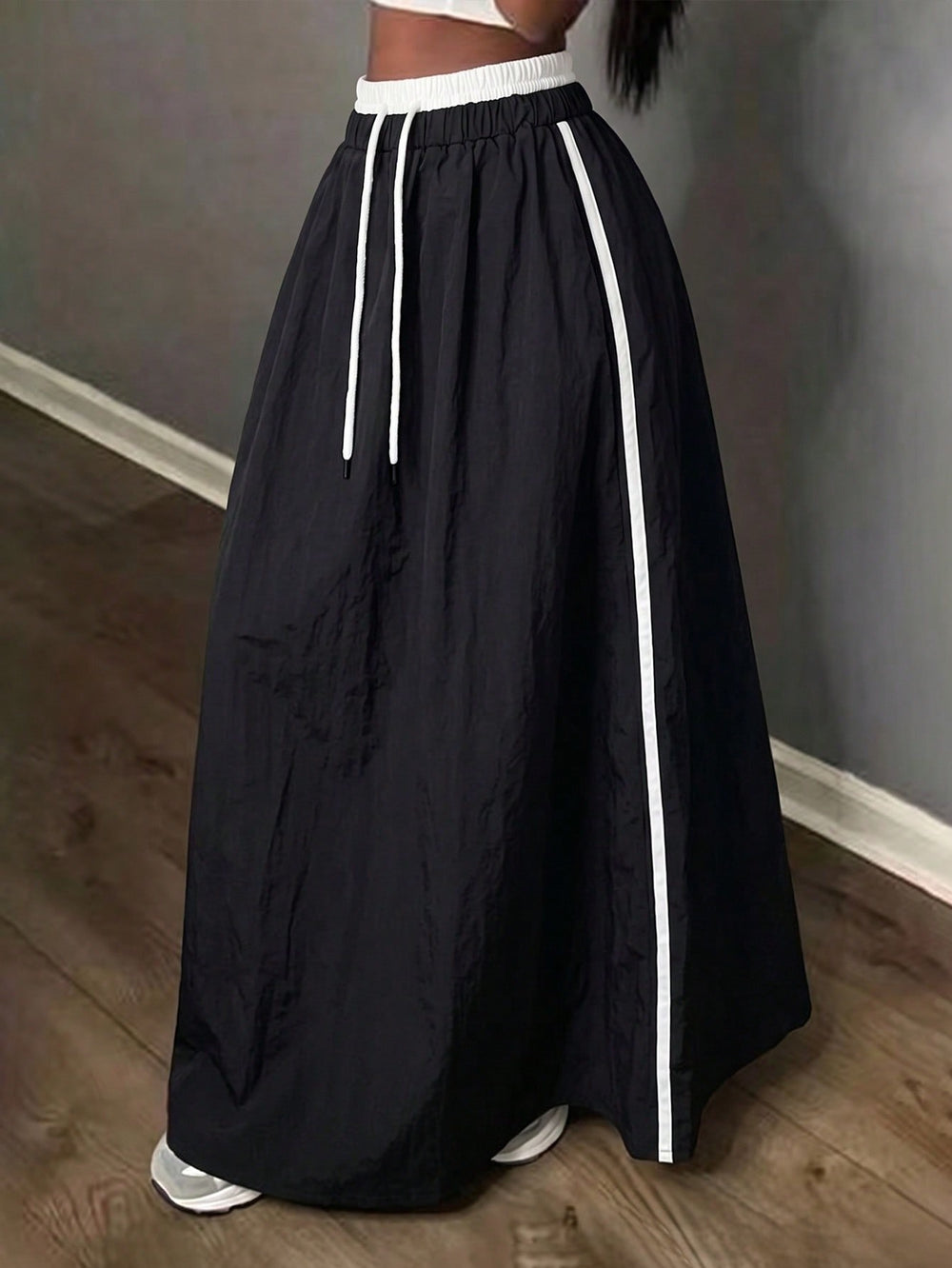 American spring and summer high waistslimming look quick-drying drawstring casual skirt workwearloose long skirt easiest for match