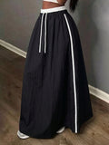 American spring and summer high waistslimming look quick-drying drawstring casual skirt workwearloose long skirt easiest for match
