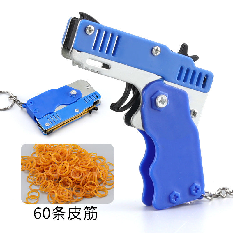 exclusive metal folding rubber band gun, rubber band shooting boy gift pendant, children's toy gun model