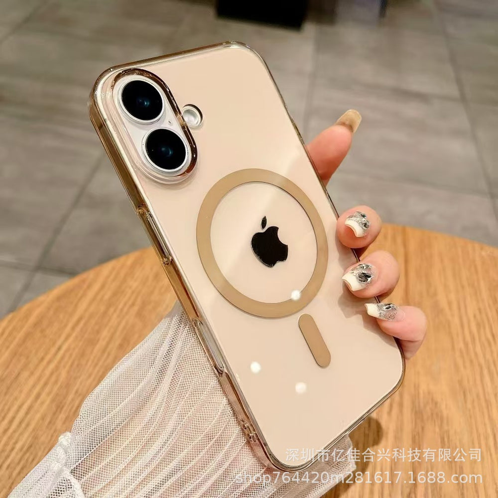 Iphone17/16promax mobile phone case pc hard case magnetic transparent with lens film suitable for apple 14/13 set