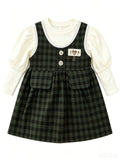 Girls' spring/autumn fashionable dress - new two-piece style, baby/kids plaid warm korean style skirt