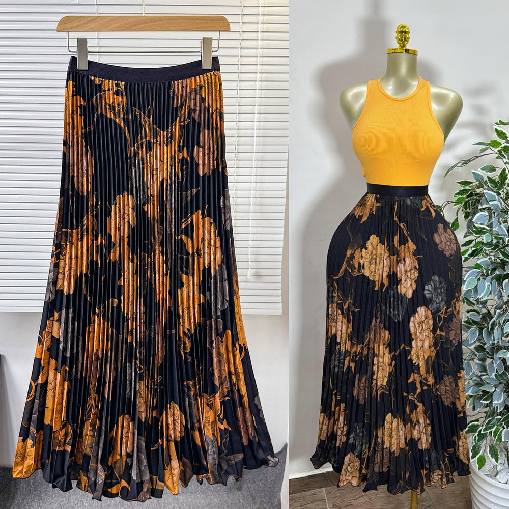 New arrival elastic waist high waist floral sweeteasiest for match a-line skirt women's medium longprintingpleated skirt