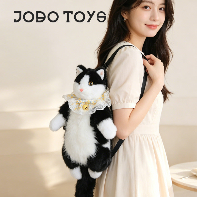 Handmade artificial cat doll backpack daisy gauze lace bell two soft cute cow cat stuffed bags