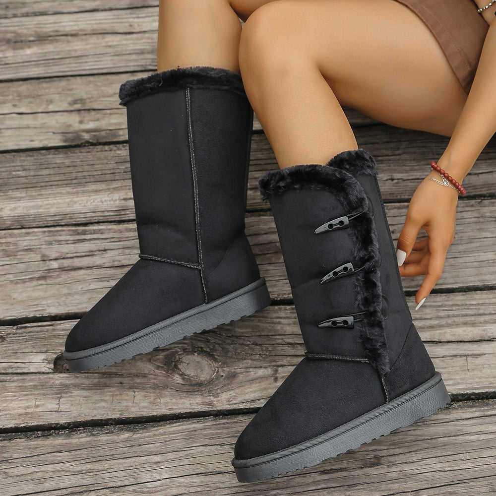 winter new round toe retro toggle closure fleece-lined thickened warm flat cotton shoes snow boots women's wholesale