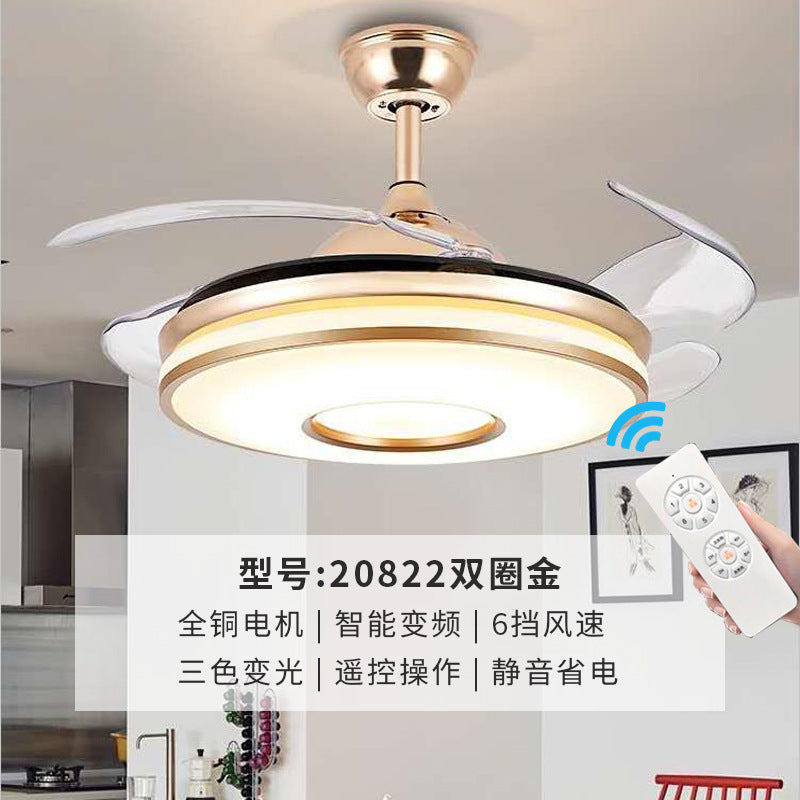 隐形风扇灯客厅餐厅卧室全光谱LED变频吊扇灯中山家装灯饰跨境