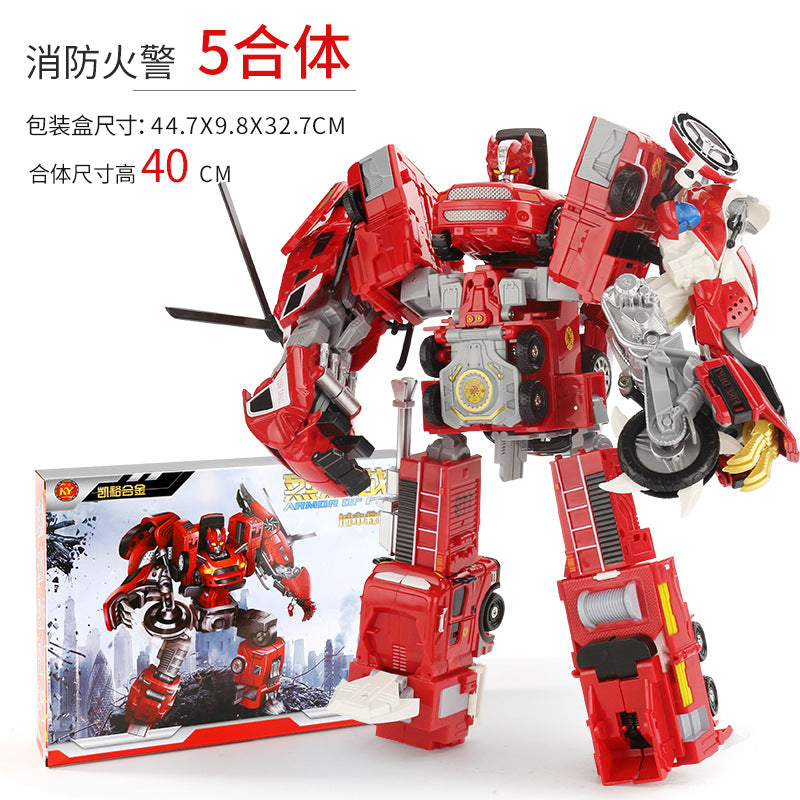 Kids' alloy transforming robot fire truck series: autobots, helicopters, police cars, and motorcycle model toys
