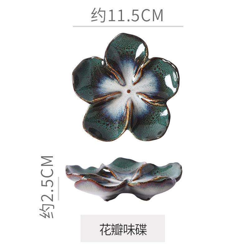 Retro japanese ceramic dish flower shape small dish creative dish dipping dish side dish multi-color kiln dish