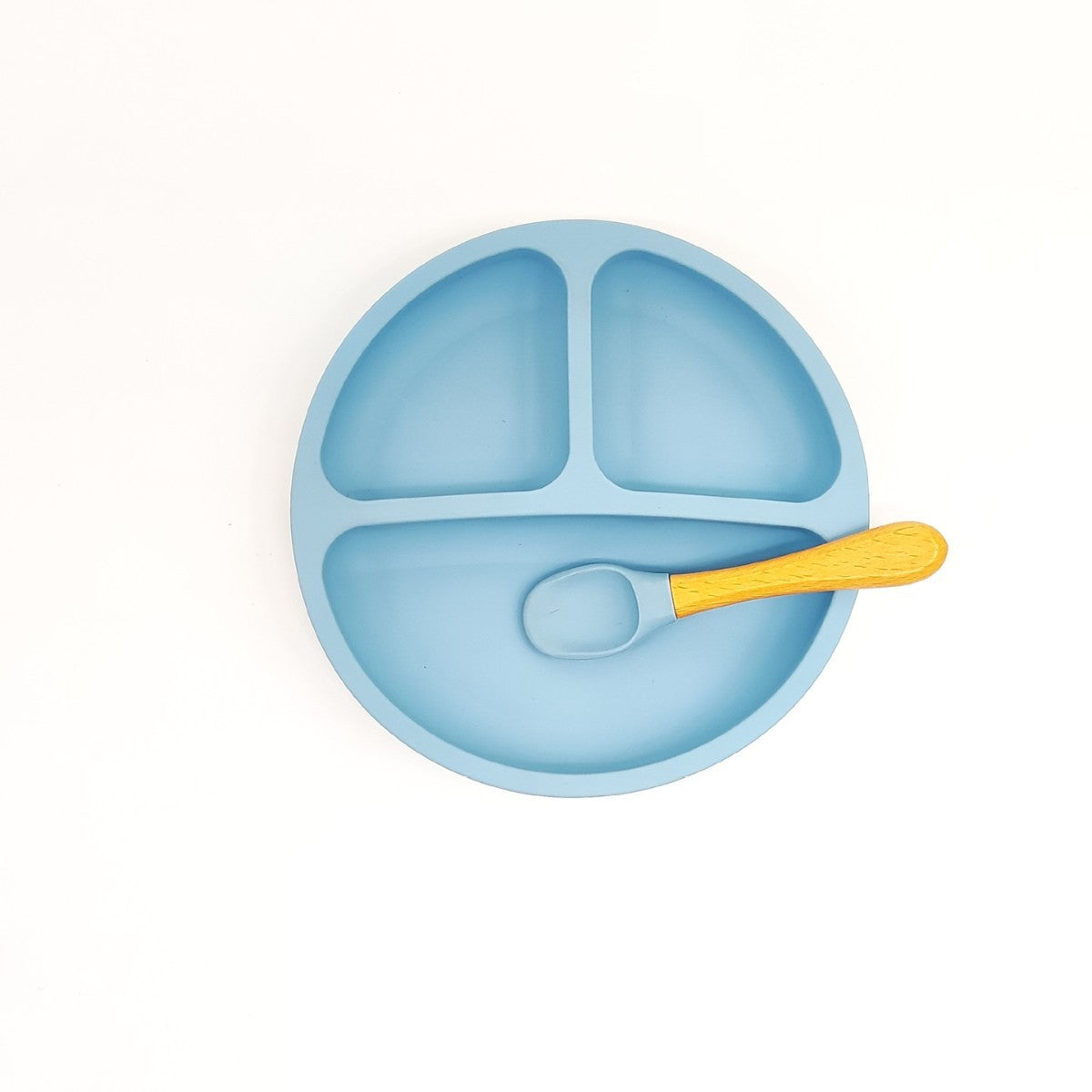 Factory wholesale food grade silicone complementary food bowl fork spoon saliva pocket 4-piece set grid plate children's tableware set