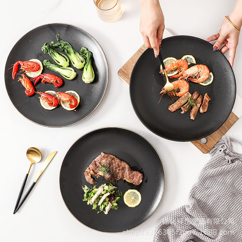 Ceramic 12inch large plate matte black 14inch large plate large bowl restaurant large plate boiled fish basin hotel plate wholesale