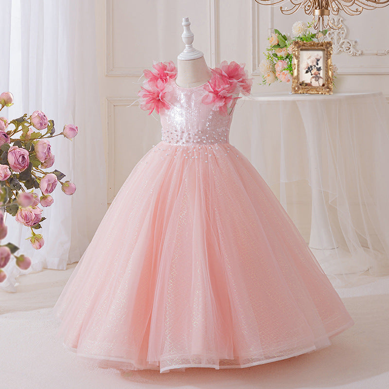 Girls' dresses  new collection: beaded birthday, piano recital, flower girl, runway performance, mesh princess dress for girls (sizes for mid-to-large children)