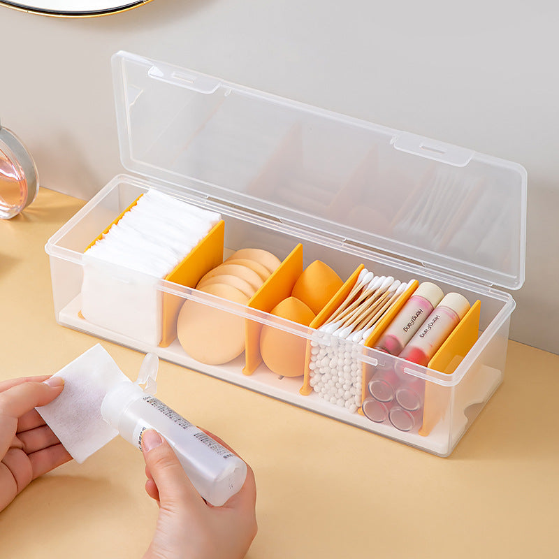 Desktop grid baffle dust lipstick storage box transparent plastic puff makeup brush cosmetic storage box with lid