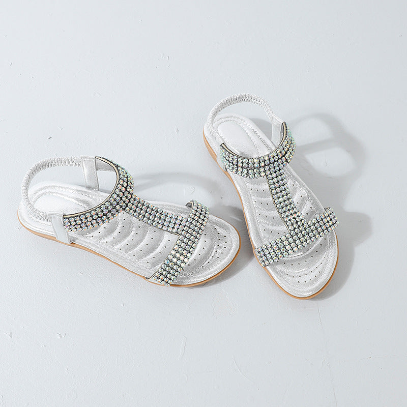 2025 summer new arrival: women's export sandals - sweet & comfortable round toe plus size ladies' shoes with rhinestone embellishments