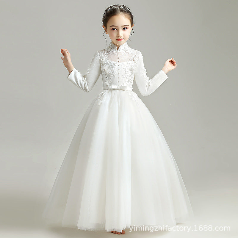 Girls' evening gown princess dress - long sleeve for little girls, perfect for hostesses, flower girls, runway shows, piano performances, flower girl events, and birthday celebrations