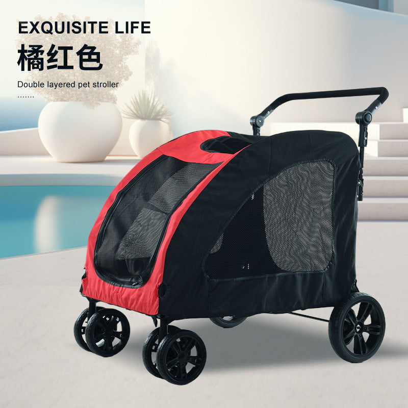 wholesale medium and large dog outdoor stroller pet stroller golden retriever giant dog foldable dog auxiliary stroller