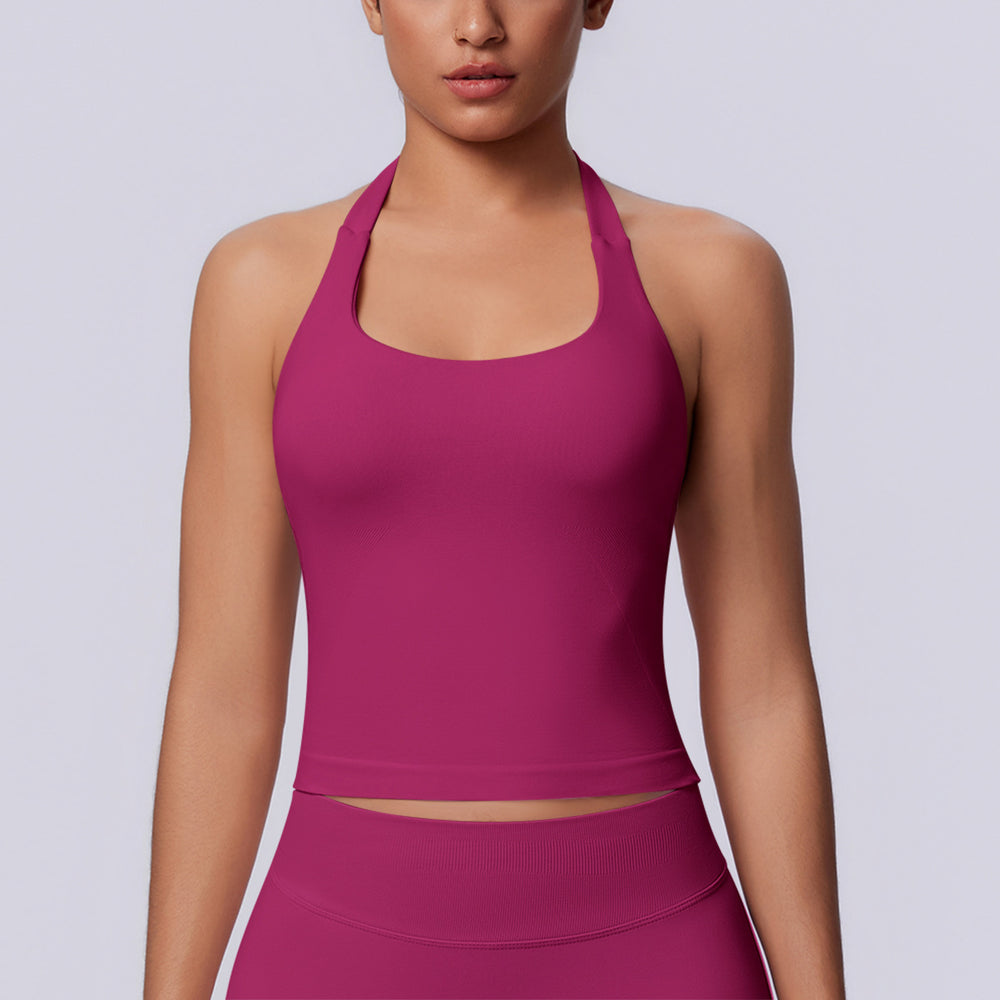 new arrival square collar halter beautiful strap chest pad high elastic long vest running fitness yoga sports seamless vest