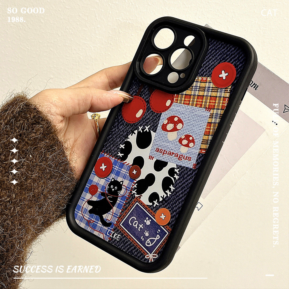 Gaozhu is suitable for apple 16promax cowboy cat splicing mobile phone case iphone11/15pro lanyard protective cover
