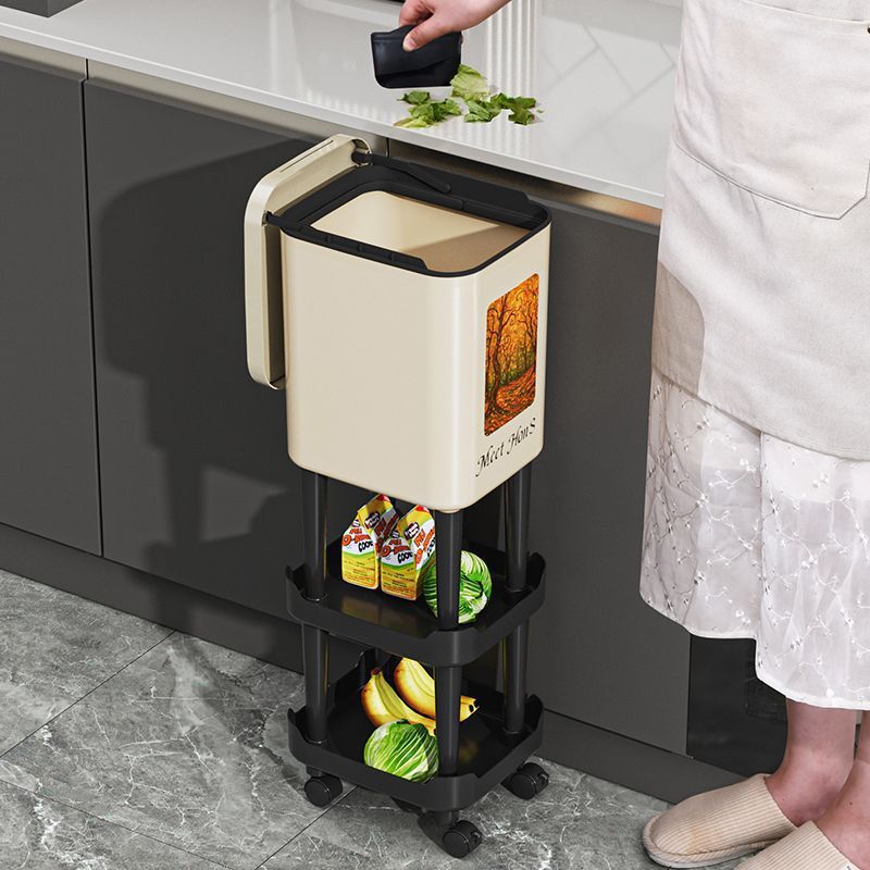 No-bending, high-style new tall kitchen trash can, household large-capacity wheeled and movable sanitary bin